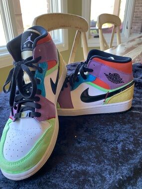 Air Jordan 1 Mid SE Women’s  Multicolor High-Top Sneakers with Black Swoosh
